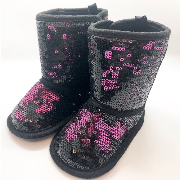 Girls Hot Pink & Black Sparkle Boots - Picture 1 of 6